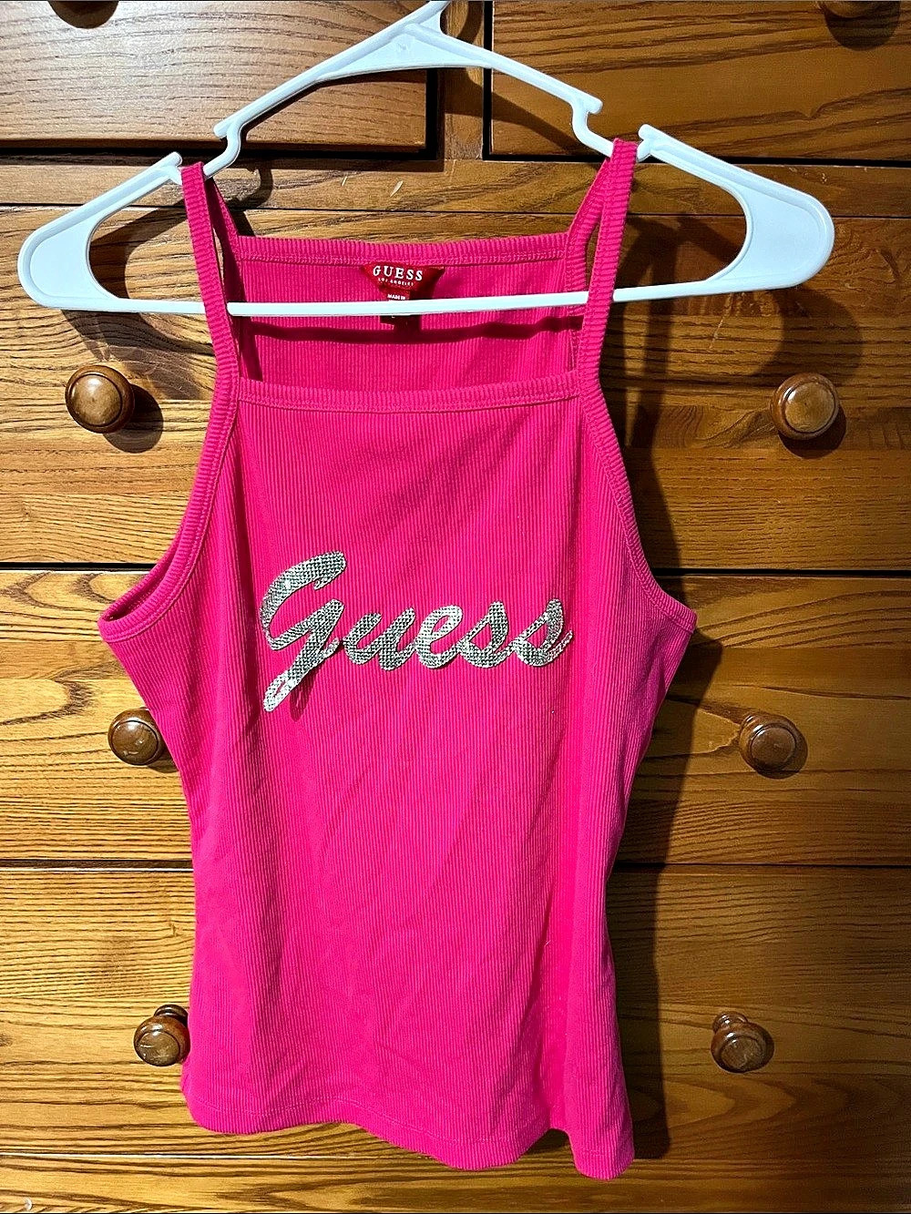 Guess Rhinestone Logo Pink Tank Top